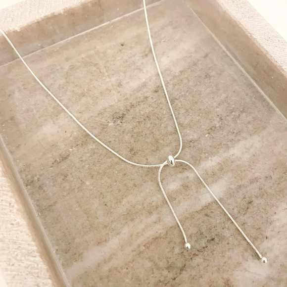 925 Sterling Silver Dainty Knot Necklace Tie Necklace Minimalist Bead Necklace - Picture 2 of 7